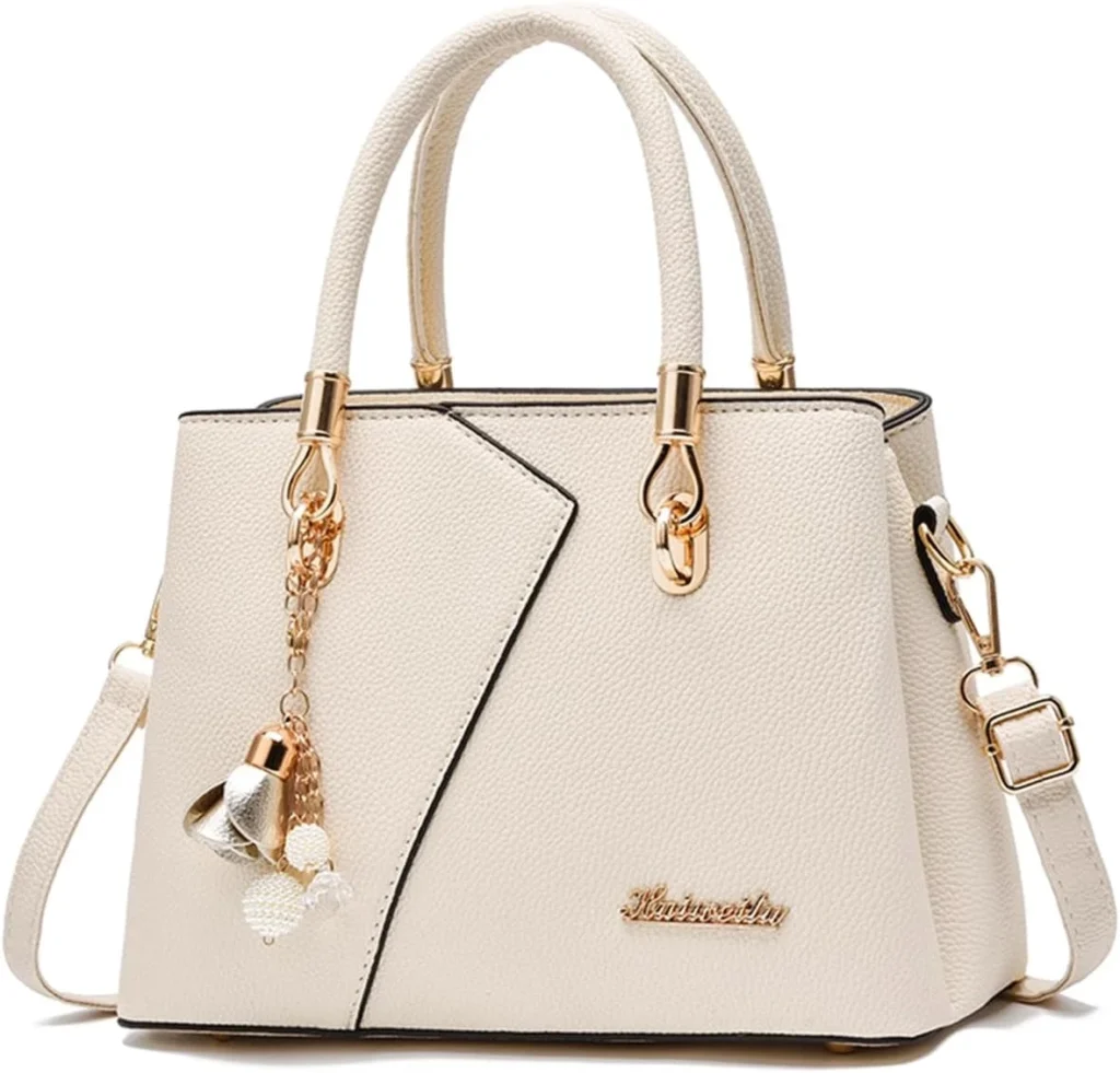 FANDARE Womens Multi Pocket Handbag Top-handle Bags Shoulder Bag PU Leather Crossbody Bag Waterproof Messenger Bag for Work Travel Office Party Shopping Beige