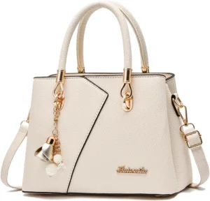 FANDARE Womens Multi Pocket Handbag Top-handle Bags Shoulder Bag PU Leather Crossbody Bag Waterproof Messenger Bag for Work Travel Office Party Shopping Beige