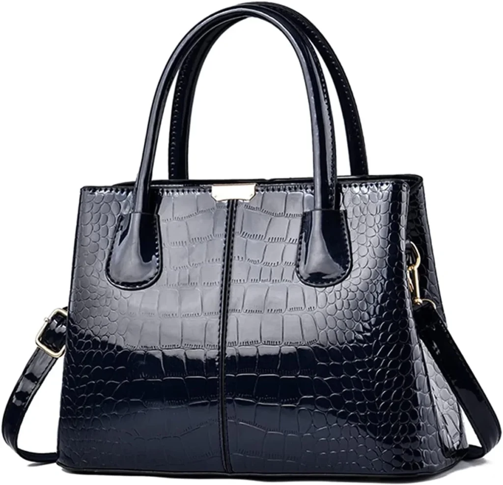 NICOLE & DORIS Top Handle Bags for Women Handbag Fashion Shoulder Bag PU Leather Patent Bag Exquisite Tote Bag for Casual Work Shopping Navy Blue