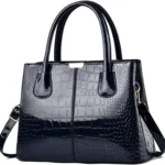 NICOLE & DORIS Top Handle Bags for Women Handbag Fashion Shoulder Bag PU Leather Patent Bag Exquisite Tote Bag for Casual Work Shopping Navy Blue