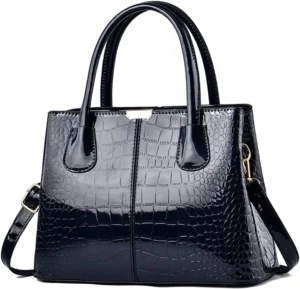 NICOLE & DORIS Top Handle Bags for Women Handbag Fashion Shoulder Bag PU Leather Patent Bag Exquisite Tote Bag for Casual Work Shopping Navy Blue