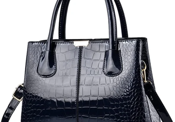 NICOLE & DORIS Top Handle Bags for Women Handbag Fashion Shoulder Bag PU Leather Patent Bag Exquisite Tote Bag for Casual Work Shopping Navy Blue