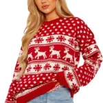 janisramone Womens Christmas Jumpers - Xmas Knitted Reindeer Snowflake Print Jumper for Women UK, Novelty Pullover Sweater, Ugly Funny Christmas Jumpers - Crew Neck Tunic Christmas Tops