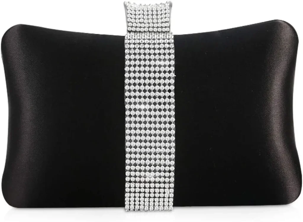 NICOLE & DORIS Women Handbags Diamond Silky Clutch Bag Small Purse Wedding Party Evening Bag Black