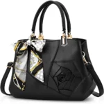 Nicole&Doris Women Flowers Top Handle Handbags Shoulder Bag Crossbody Bag Tote Satchel for Ladies PU Leather Black