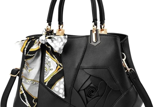 Nicole&Doris Women Flowers Top Handle Handbags Shoulder Bag Crossbody Bag Tote Satchel for Ladies PU Leather Black