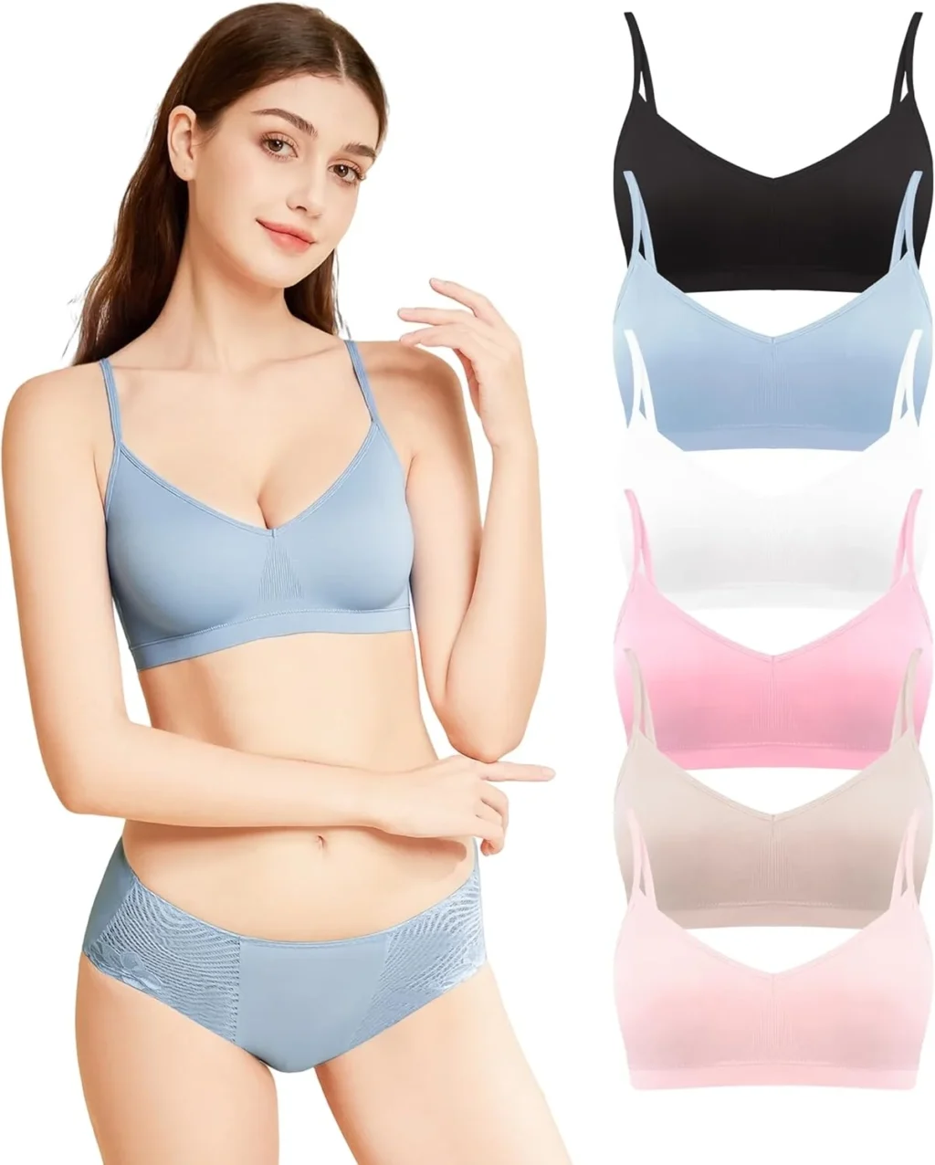 POWER FLOWER 6-Pack Women's Sports Bras, Seamless Yoga Bras with Removable Pads, Comfortable Strap Design, Sizes S-XL