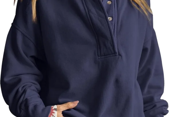 Gacaky Sweatshirt for Women Oversized Casual Long Sleeve Button Henley Neck Pullover Tops Fashion Outfits Clothes