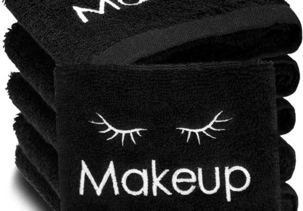 Shimeyao 13x13 Inch Black Makeup Towels Bulk Reusable Makeup Washcloths for Face Facial Remover Washcloths Absorbent Cotton Towel for Salon Spa Women Skin Care(6 Pcs,Classic)