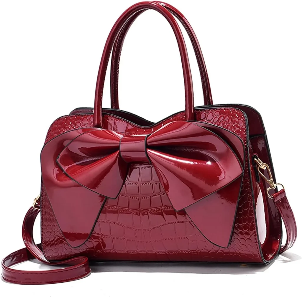 NICOLE & DORIS Handbags for Women Designer Top Handle Bags Patent Leather Crossbody Shoulder Bags Party Clutch Bag Ladies Elegant Tote Bag Cute Bowknot Bag