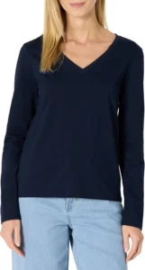 Amazon Essentials Women's 100% Cotton Regular-Fit Long-Sleeve V-Neck T-Shirt