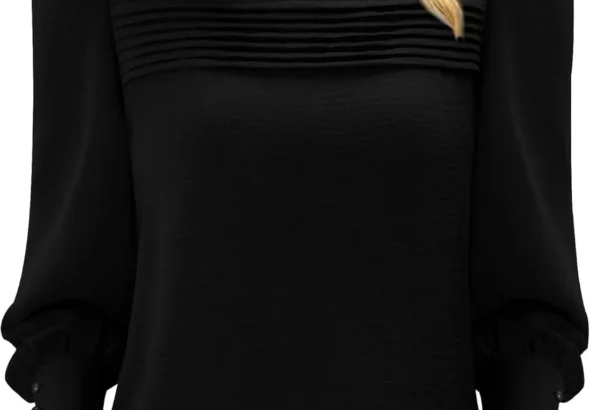 KISSMODA Womens Puff Long Sleeve Mock Neck Blouses Pleated Front Shirts Basic Trendy Dressy Tunic Tops Solid Color Fall Outfits with Button Cuff