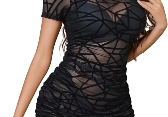 Avidlove Women's Casual Dresses Elegant Evening Dress Mesh Bodysuits See-Through Party Outfit Short Sleeve Mini Summer