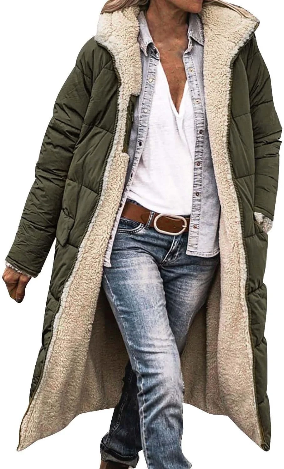 Yinguo Winter Jackets for Women UK Ladies Fashionable Longline Warm Winter Coat Double Faced Windproof Coats Long Sleeve Hooded Down Jacket Warm up Outfits