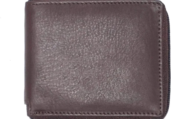 RFID Blocking Bifold Cowhide Leather Wallets For Men With Zipper Security | Safe Metal Zip Chain 9 Card-ID Slim Minimalist Mens Wallet, Brown, One Size, Zip Around