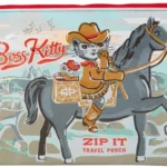 Blue Q Zipper Pouch Cosmetic Bag for Women, Travel Essentials, School Supply Bag, Purse Accessory Storage for Makeup or Toiletries Made from 95% Recycled Plastic, Boss Kitty, 7.25" h x 9.5" w