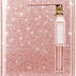 Womens Small RFID Blocking Wallet Compact Bifold Pocket Cute Credit Card Holder Leather Coin Slot Ladies Mini Purse with ID Window, Glitter Rose Gold, Minimalist