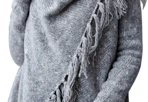 CEASIKERY Women's Tassel Hem Sweater Long Cardigan Knitwer Pullover Poncho Coat