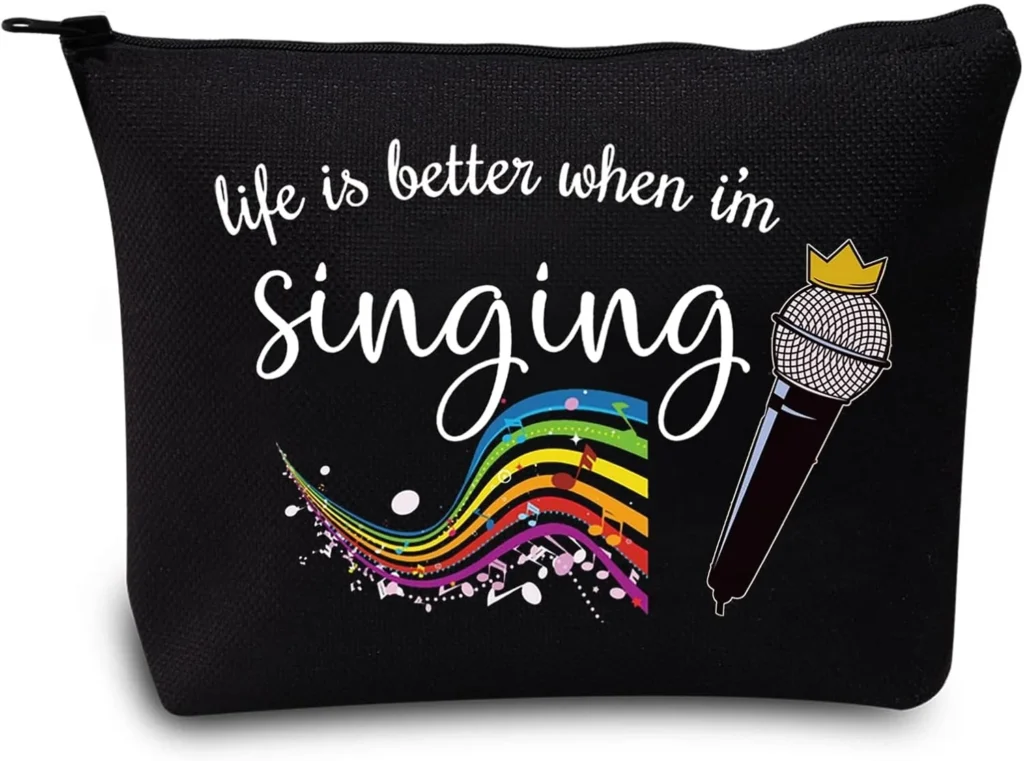 LEVLO Singing Cosmetic Make Up Bag Music Lover Gift Life is Better When I'm Singing Makeup Zipper Pouch for Women Girls, When I'm Singing Black
