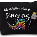 LEVLO Singing Cosmetic Make Up Bag Music Lover Gift Life is Better When I'm Singing Makeup Zipper Pouch for Women Girls, When I'm Singing Black