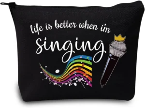 LEVLO Singing Cosmetic Make Up Bag Music Lover Gift Life is Better When I'm Singing Makeup Zipper Pouch for Women Girls, When I'm Singing Black
