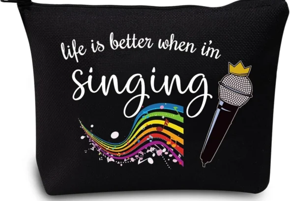 LEVLO Singing Cosmetic Make Up Bag Music Lover Gift Life is Better When I'm Singing Makeup Zipper Pouch for Women Girls, When I'm Singing Black