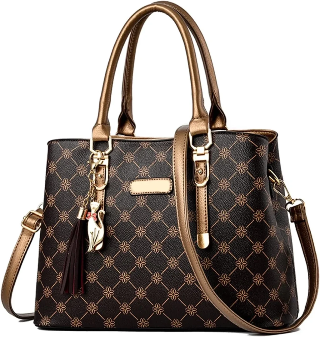 NICOLE & DORIS Women Tote Handbag Designer Top Handle Bag Printed Shoulder Bag PU Leather Ladies Crossbody Bag Work Bag Classic Handbags with Pendant