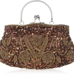 Evening Clutch Bag for Women Vintage Beaded Sequin Handbag Bridal Wedding Purse Fashion Floral Shoulder Bag - 1920s Accessories Glitter Crossbody Bag for Banquet Party Cocktail Prom Coffee