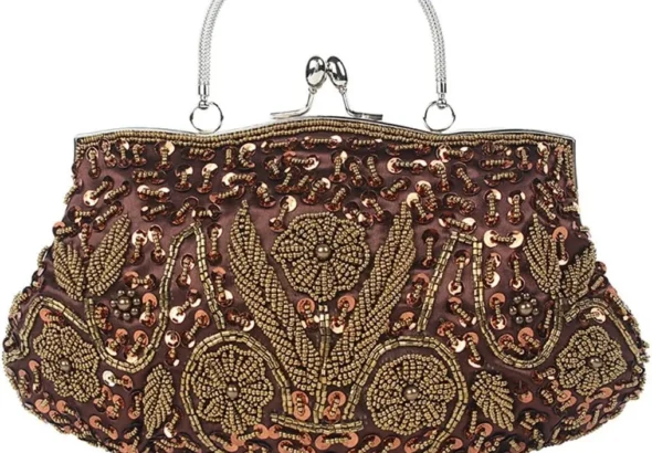 Evening Clutch Bag for Women Vintage Beaded Sequin Handbag Bridal Wedding Purse Fashion Floral Shoulder Bag - 1920s Accessories Glitter Crossbody Bag for Banquet Party Cocktail Prom Coffee