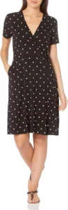 Amazon Essentials Women's Short-Sleeved Polka Dot Faux-Wrap Dress