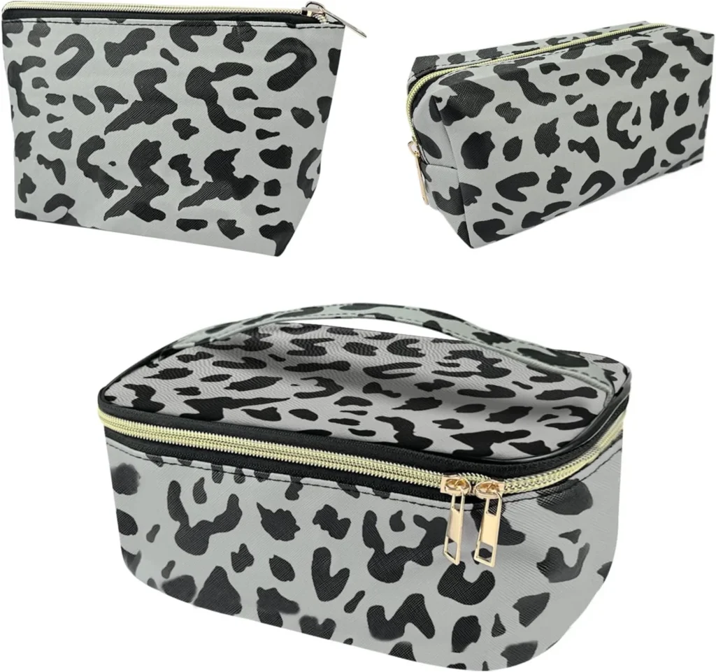 3Pcs Makeup Bag,Travel Makeup Bag,Makeup Bags for Women, Makeup Brush Bag,Large Capacity PVC Cosmetic Bag,Waterproof and Durable, Gray-B-2, 3 sizes (Large, Medium, Medium), Aa