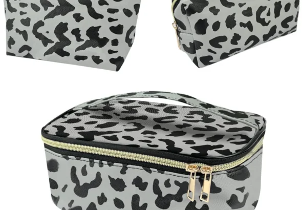 3Pcs Makeup Bag,Travel Makeup Bag,Makeup Bags for Women, Makeup Brush Bag,Large Capacity PVC Cosmetic Bag,Waterproof and Durable, Gray-B-2, 3 sizes (Large, Medium, Medium), Aa