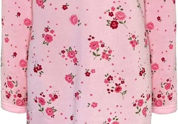 i-Smalls Womens Thermal Fleece Nightdress - 65% Cotton Floral Nightie - Long Sleeve Warm Winter Nightgown - Ladies Plus Size Soft Fleece Nightwear - Sizes M to XXL