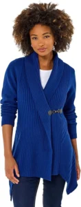 Joe Browns Women's Asymmetric Shawl Collar Buckled Cardigan, Regular, Blue