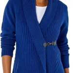 Joe Browns Women's Asymmetric Shawl Collar Buckled Cardigan, Regular, Blue