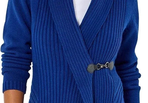 Joe Browns Women's Asymmetric Shawl Collar Buckled Cardigan, Regular, Blue