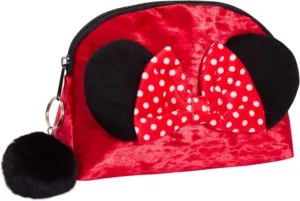 Minnie Mouse Make Up Bag for Women Girls Disney Pencil Case Double Sided Red Velvet Cosmetic Toiletries Bag Travel Accessory Gift