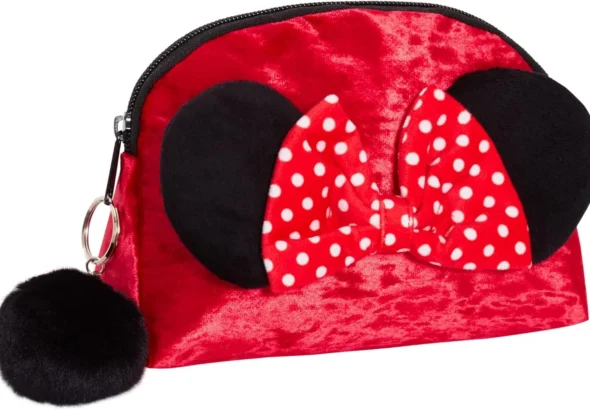 Minnie Mouse Make Up Bag for Women Girls Disney Pencil Case Double Sided Red Velvet Cosmetic Toiletries Bag Travel Accessory Gift