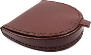 Mens Real Leather Coin Tray Purse LARGE 8cm x 9cm Coins Pouch Wallet (Light Brown)