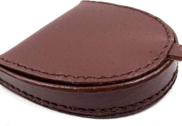 Mens Real Leather Coin Tray Purse LARGE 8cm x 9cm Coins Pouch Wallet (Light Brown)