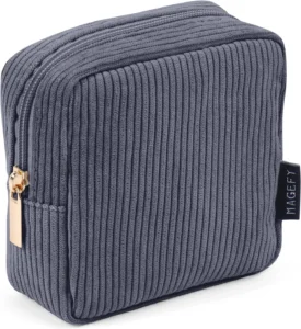 MAGEFY Makeup Bag Corduroy Small Makeup Bag Mini Pouch with Compartments for Handbag Travel Cosmetic Bag for Women