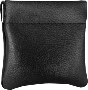 Genuine Leather Squeeze Coin Purse, Made in U.S.A. for Men/Woman Pouch Size 3.5" x 3.5" Change Holder (Black)