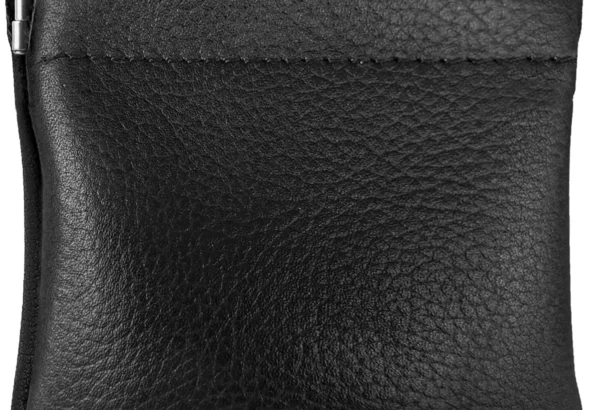 Genuine Leather Squeeze Coin Purse, Made in U.S.A. for Men/Woman Pouch Size 3.5" x 3.5" Change Holder (Black)