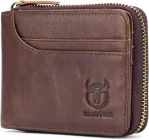 Mens Leather Zipper Wallet RFID Blocking Bifold Secure Vintage Zip Around Multi Credit Card Holder, brown, S, Vintage