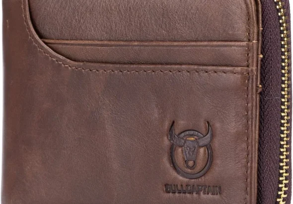 Mens Leather Zipper Wallet RFID Blocking Bifold Secure Vintage Zip Around Multi Credit Card Holder, brown, S, Vintage