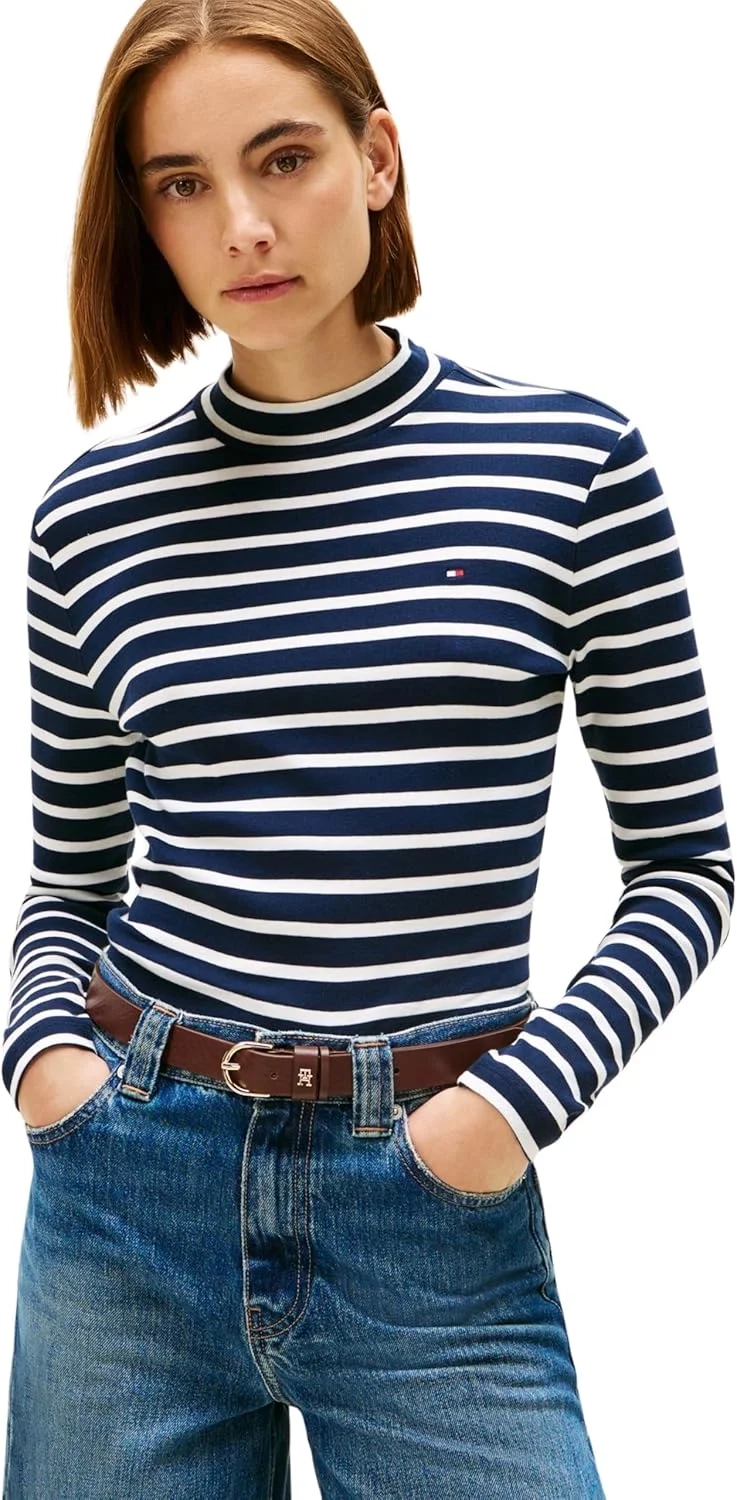 Tommy Hilfiger Womens Slim Cody Mock Neck Long Sleeve Top