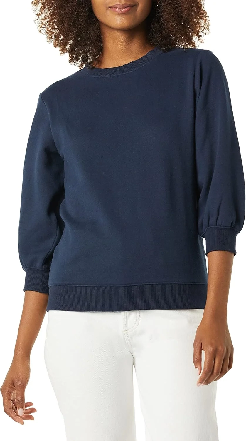 Amazon Essentials Women's French Terry Fleece Crewneck Sweatshirt with Sleeve Detail