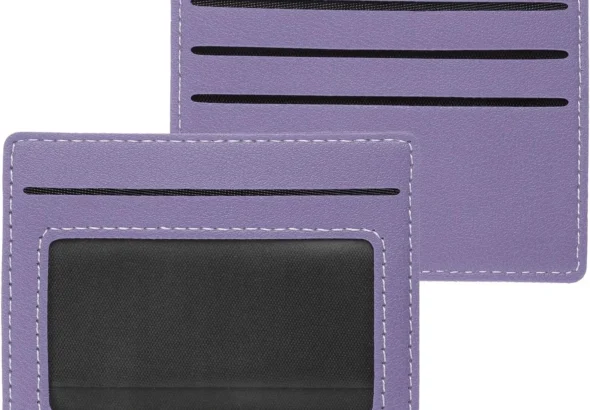 PATIKIL 2Pcs Minimalist Credit Card Holder for Women, PU Leather Wallet Slim with ID Window Thin Leather Credit Card Case for Men Women with 4 Card Slots, Purple