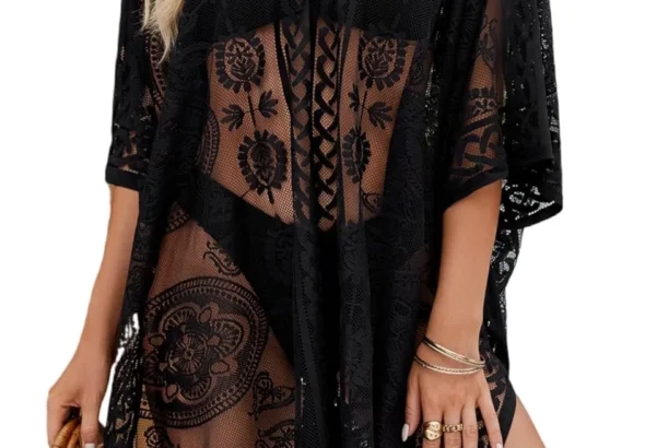 Sexy Elegant Lace Kimono Beach Cover Up for Women, Bathing Suit Cover Up, Swimsuit Coverup for Holidays, Poolside, Seaside, and Party