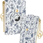 Miss Adola Cute Card Wallet Women with AirTag Holder - Aesthetic Small Wallets RFID Credit Cardholder with Keychain, Line Flower